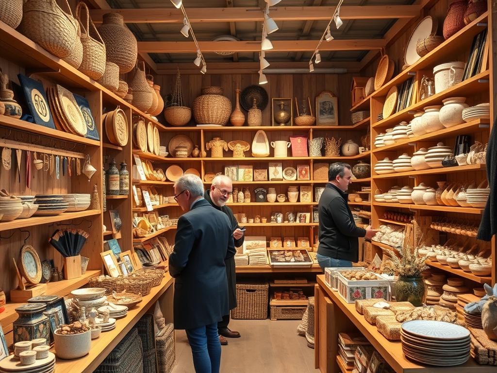 Artisanal craft shop in Austria displaying handmade products from around the world Artisanal craft shop in Austria displaying handmade products from around the world