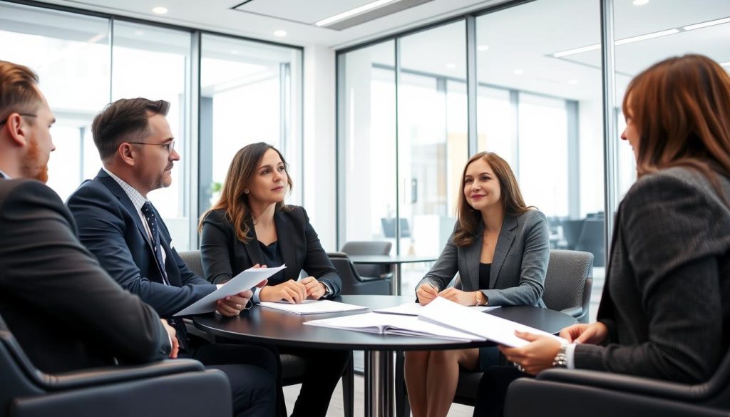 Business professionals discussing nominee service questions in Austria Business professionals discussing nominee service questions in Austria