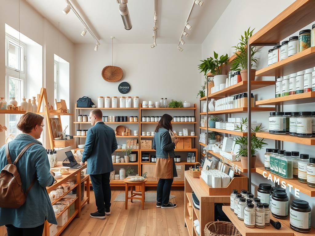 Eco-friendly product store in Austria displaying sustainable items and zero-waste products Eco-friendly product store in Austria displaying sustainable items and zero-waste products