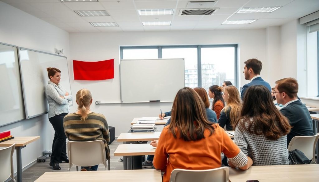 Language class with diverse students learning in a modern Austrian classroom setting Language class with diverse students learning in a modern Austrian classroom setting
