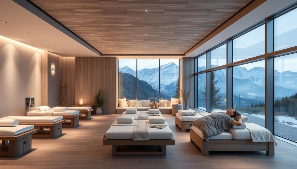 Modern wellness center in Austria with treatment rooms and relaxation areas Modern wellness center in Austria with treatment rooms and relaxation areas