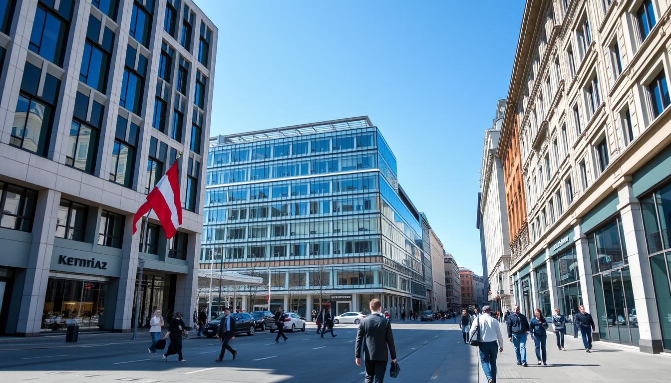 Vienna business district showing modern office buildings representing Austria's business climate for foreigners
