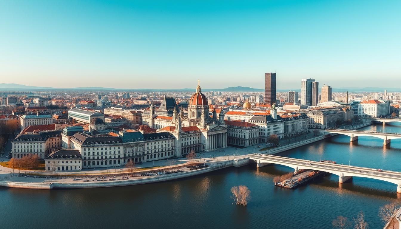 Vienna skyline with modern business district where entrepreneurs in Austria establish their companies
